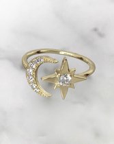 Stardust - MOON & STAR Ring in 14 karaat Goud - Maat L