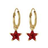 Joy|S - Zilveren ster bedel oorbellen kristal rood 14k goudplating