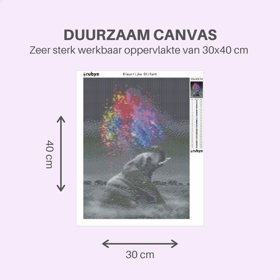 Rubye® Peinture de diamants Adultes - Peinture de diamants Enfants - Éléphant coloré - 30x40cm