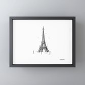 Homevision Poster - De Eiffel Toren Sketch - 29.7 X 21 Cm - Zwart En Wit