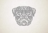 Line Art - Hond - Pug - S - 45x56cm - Wit - geometrische wanddecoratie