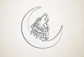 Wanddecoratie - Huilende Wolf maan - M - 60x61cm - Wit - muurdecoratie - Line Art