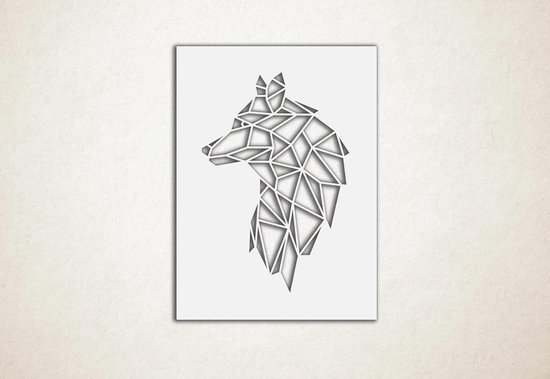 Line Art - Wolf vierkant 2 - M - 80x60cm - Wit - geometrische wanddecoratie