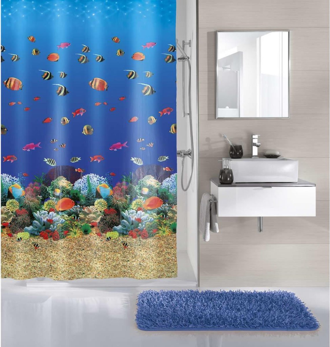 Douchegordijn - Regenboog - 180 x 200 cm - met 12 ringen