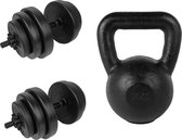 Tunturi - Fitness Set - Vinyl Halterset 28 kg - Kettlebell 16 kg