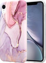 ShieldCase Marmeren geschikt voor Apple iPhone Xr hoesje met camerabescherming - paars - Hardcase hoesje marmer look - Paars kleurig telefoonhoesje marmeren uitstraling - Book Case - Backcover beschermhoesje