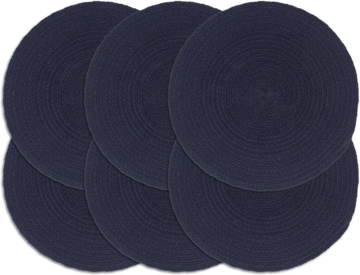 vidaXL - Placemats - 6 - st - rond - 38 - cm - katoen - effen - marineblauw