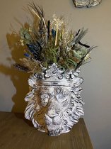 JMS - Bloempot Leeuw - Zwart/wit - Lion - Clarence-  incl. droogboeket droogbloemen flowers - black - home decoratie decoration - interieur