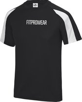 FitProWear Contrast Sportshirt Heren Zwart/Wit  - Maat XL - Sportshirt - T-Shirt - Sportkleding - Sportshirt korte mouwen - Sportshirt Polyester - Heren Shirt