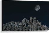 Canvas  - Maan boven Rotsen - 90x60cm Foto op Canvas Schilderij (Wanddecoratie op Canvas)