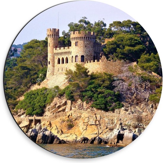 Dibond Wandcirkel - Kasteel in Lloret de Mar - 30x30cm Foto op Aluminium Wandcirkel (met ophangsysteem)