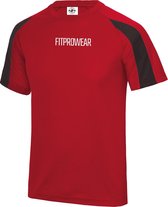 FitProWear Contrast Sportshirt Heren Rood/Zwart  - Maat XL - Sportshirt - T-Shirt - Sportkleding - Sportshirt korte mouwen - Sportshirt Polyester - Heren Shirt