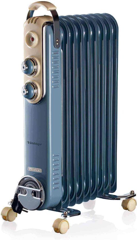 Ariete 0838/15 Vintage Olieradiator - 2000 Watt - tot 24m2 - 3 standen - 360° wieltjes - licht blauw