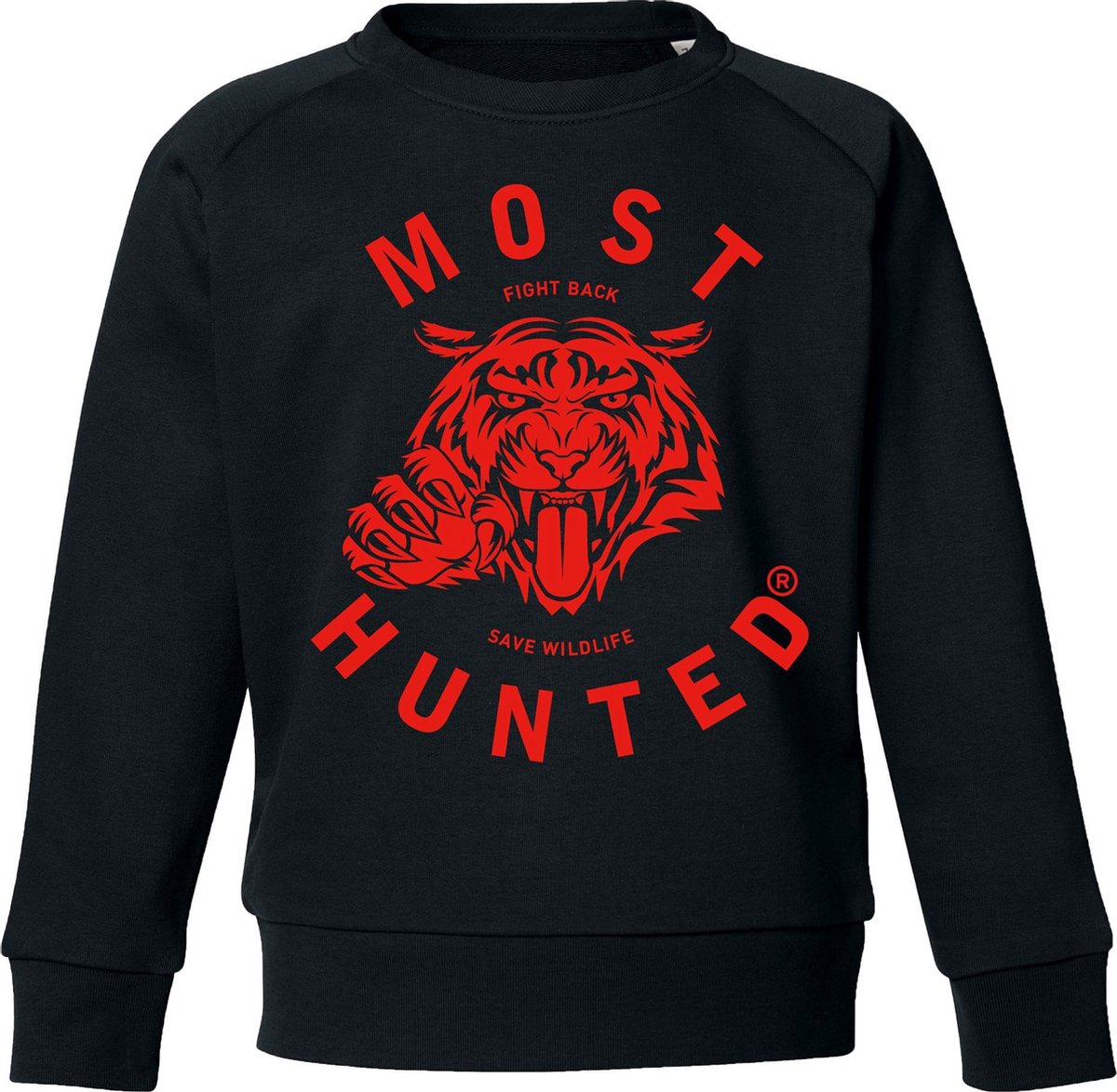 Most Hunted - kindersweater - tijger - zwart rood - maat 134/140cm
