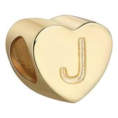 Tracelet | Zilveren bedels | Bedel hart letter J | Goudkleurig 925 Sterling Zilver| Pandora compatible | Met 925 Zilver Certificaat | In Leuke cadeauverpakking