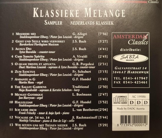 Verwachten inhoud eerste Klassieke Melange / CD / verzamel Nederlands klassiek / Stadsknapenkoor  Elburg /... | bol.com