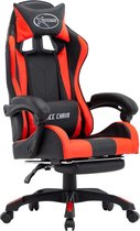 vidaXL - Racestoel - met - voetensteun - kunstleer - rood - en - zwart