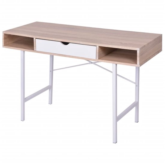Bureau met 1 lade, eiken en wit