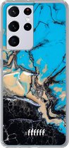 6F hoesje - geschikt voor Samsung Galaxy S21 Ultra -  Transparant TPU Case - Blue meets Dark Marble #ffffff