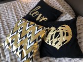 Sierkussens set LOVE- 3 stuks -zwart met gouden opdruk-leuk geschenk voor Moederdag