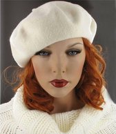 Wollen Franse baret winter dames kleur wolwit maat S 55 56 centimeter