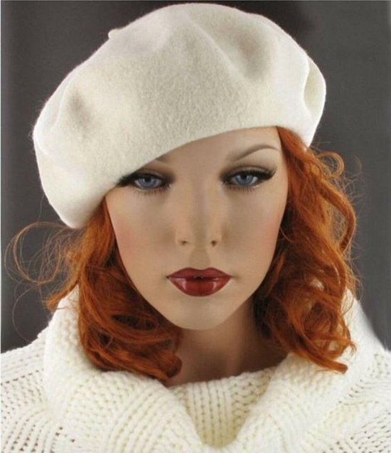 Wollen Franse baret winter dames kleur wolwit maat S 55 56 centimeter |  bol.com