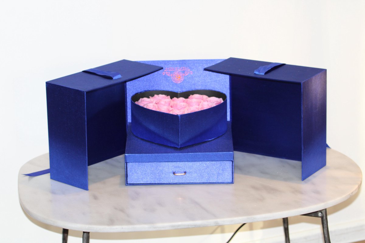 Flowerbox met Zeep Rozen - Giftbox - Valentijn - Moederdag - Blauwe Box met Roze Zeep Rozen