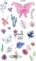 Temporary tattoo | tijdelijke tattoo | fake tattoo | vlinders - natuur | 75 x 120 mm