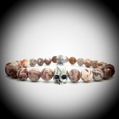 Natuursteen Armband met 925 Sterling Zilver Skull Bedel van 6.1gram Zilver , Handgemaakte Edelsteen Armband met 8mm (Matte Crazy Agaat) kralen .