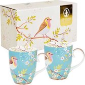 Pip Studio Mokken - Early Bird - blauw - Porselein - 2 stuks - 350ml - giftbox