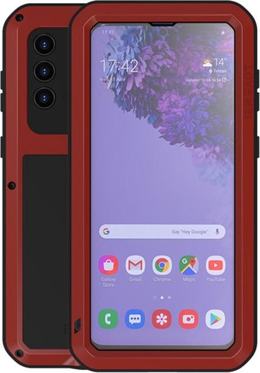 Samsung Galaxy S21 Plus (S21+) hoes - Love Mei - Metalen extreme protection case - Rood - GSM Hoes - Telefoonhoes Geschikt Voor: Samsung Galaxy S21 Plus (S21+)