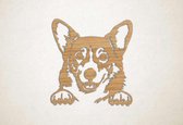 Wanddecoratie - Hond - Corgi 2 - M - 64x60cm - Eiken - muurdecoratie - Line Art