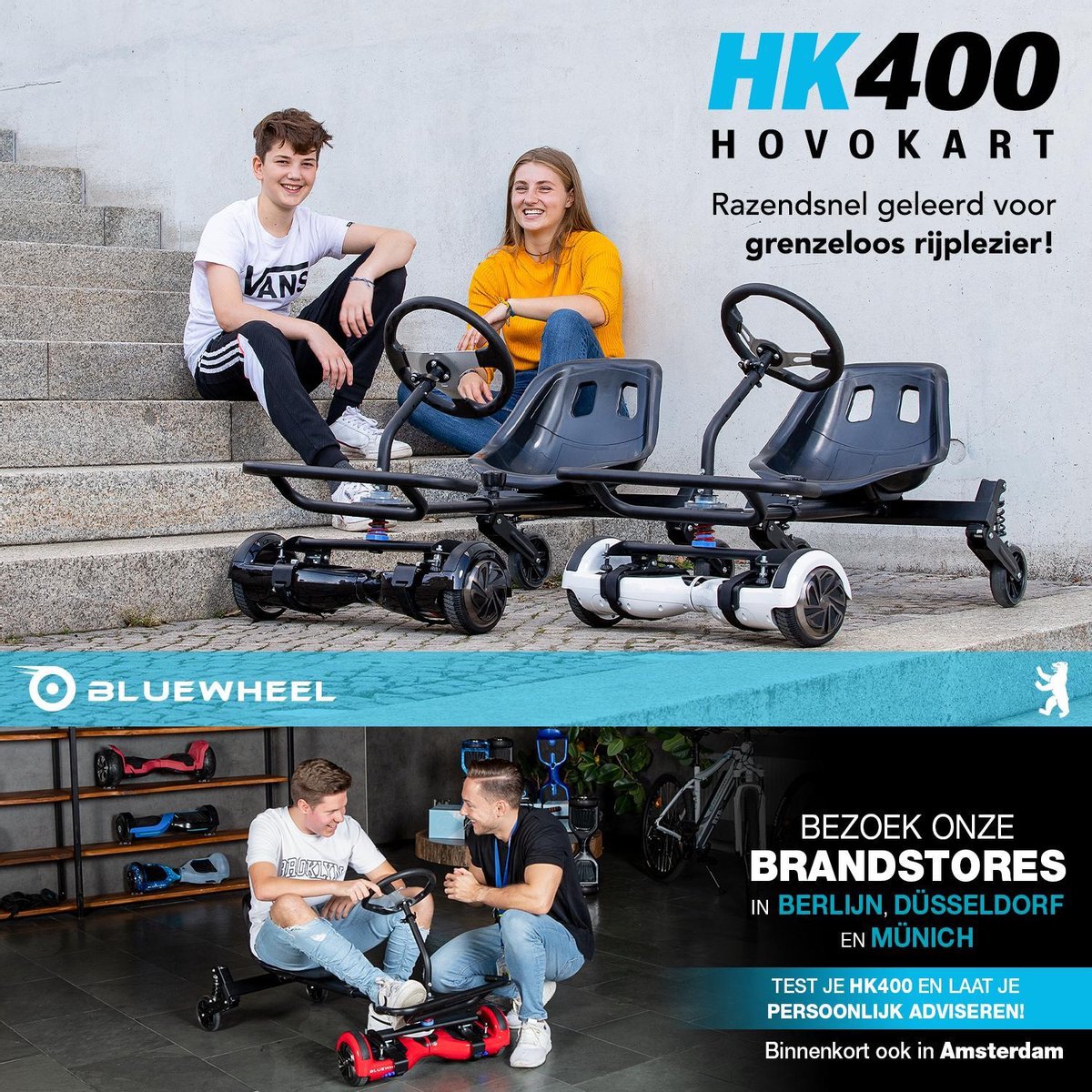 Bluewheel- HK400 - siège scooter - kart-6, hoverboard 10 ”- go