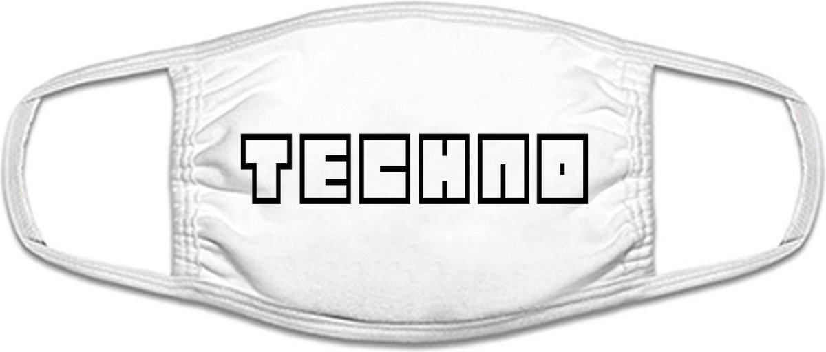 Techno mondkapje | Techno  | tekno | rfestivals | muziek | grappig | gezichtsmasker | bescherming | bedrukt | logo | Zwart mondmasker van katoen, uitwasbaar & herbruikbaar. Geschikt voor OV