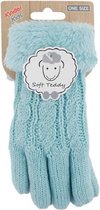 Gants nounours tricotés bleu clair pour enfants - Gants d'hiver chauds pour garçons / filles