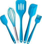 Siliconen  kookgerei | spatel set 5x Blauw | pannenlikker | lepel | keukengerei | Garde | Kwast | Klopper | keukengerei set | Oliekwast | Bakkwast | Garde