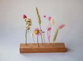 Droogbloemen - houten plankje - 21 cm - pink/roze droogbloemen