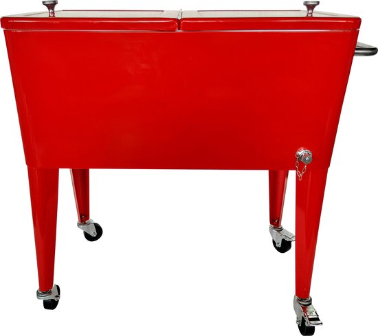 AXI Retro Cooler Rood - Koeler met wielen - 76L inhoud - Koelbox met aftapkraan