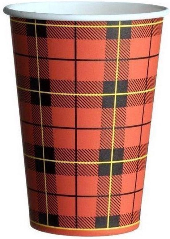 Scotty | Wegwerp cup | Koffiebeker met Schotse ruit | 180cc | 100 stuks | Kartonnen beker | Papieren beker| Drinkbeker - Merkloos