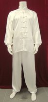 Taiji kleding wit satijn lange mouw jas met broek maat 175