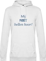 Hoodie met opdruk “Mij niet bellen hoor” Witte hoodie met blauwe opdruk. - Herojodeals