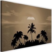 Schilderij Zonsondergang en palmbomen, 2 maten, bruin, Premium print