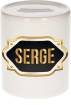 Serge naam cadeau spaarpot met gouden embleem - kado verjaardag/ vaderdag/ pensioen/ geslaagd/ bedankt