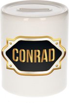 Conrad naam cadeau spaarpot met gouden embleem - kado verjaardag/ vaderdag/ pensioen/ geslaagd/ bedankt