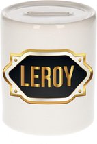 Leroy naam cadeau spaarpot met gouden embleem - kado verjaardag/ vaderdag/ pensioen/ geslaagd/ bedankt