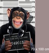 Allernieuwste Canvas Schilderij Gangster Aap Chimpansee - PopArt Modern - Poster - Dieren - 70 x 100 cm - Kleur