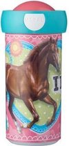Schoolbeker - Paarden - Mepal - Gevuld met een dropmix - In cadeauverpakking met gekleurd lint