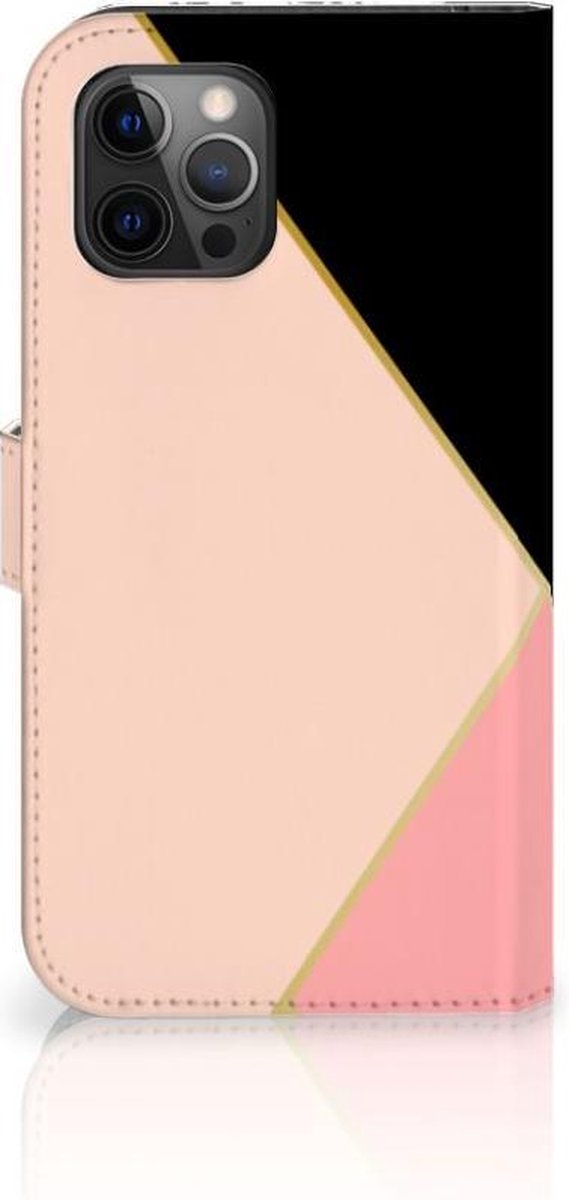 Apple iPhone 12 Pro Max Book Case Zwart Roze Vormen