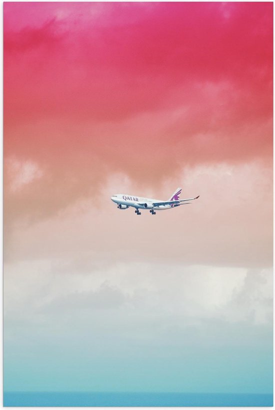 Poster – Vliegtuig in Gekleurde Lucht - 60x90cm Foto op Posterpapier
