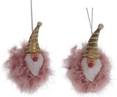 Viv! Home Luxuries Kerstornament - Kerstman donsveertjes - set van 2 - roze - 13cm